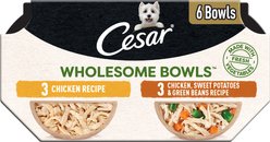 Cesar Wholesome Bowls Chicken Recipe & Chicken, Sweet Potato, Green Beans Recipe Variety Pack Small Breed Adult Wet Dog Food, 3-oz tray, case of 12