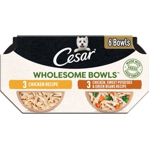 Cesar Wholesome Bowls Chicken Recipe & Chicken, Sweet Potato, Green Beans Recipe Variety Pack Small Breed Adult Wet Dog Food, 3-oz tray, case of 12