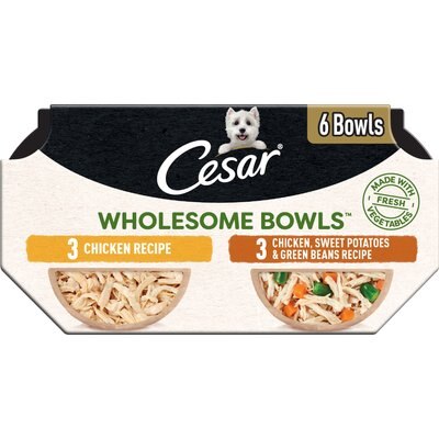Cesar Cesar Wholesome Bowls Chicken Recipe & Chicken, Sweet Potato, Green Beans Recipe Variety Pack Small Breed Adult Wet Dog Food, 3-oz tray, case of 12