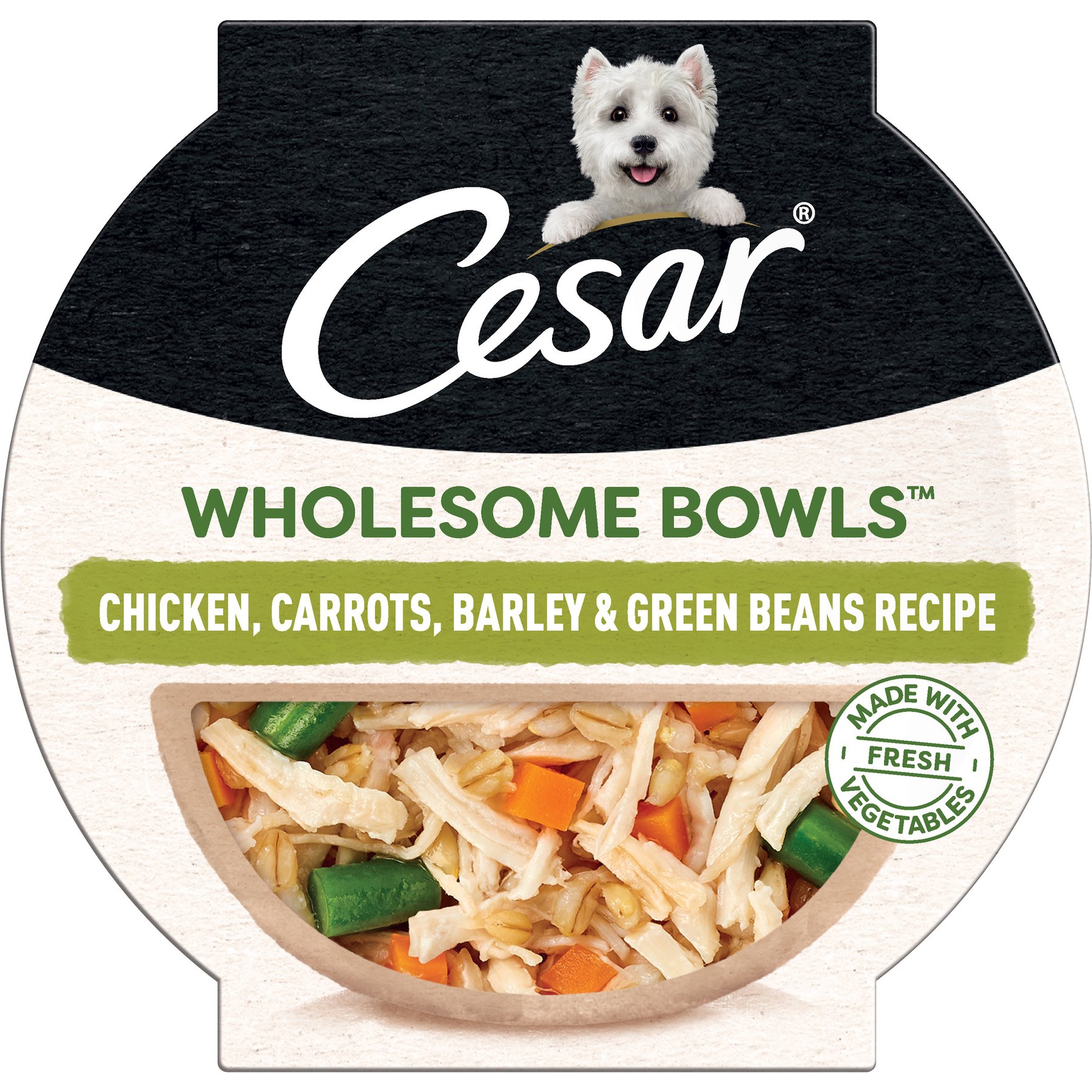 Cesar Wholesome Bowls Chicken, Carrots, Barley & Green Beans Recipe Small Breed Adult Wet Dog Food, 3-oz tray, case of 10