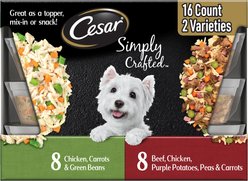 Cesar Simply Crafted Variety Pack Chicken, Carrots & Green Beans & Beef, Chicken, Purple Potatoes, Peas & Carrots Wet Dog Food Topper, 1.3-oz can, 16 count