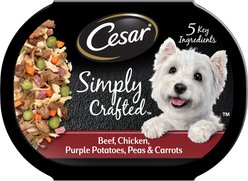 Cesar Simply Crafted Beef, Chicken, Purple Potatoes, Peas & Carrots Adult Wet Dog Food Topper, 1.3-oz, case of 10
