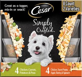 Cesar Simply Crafted Variety Pack Chicken, Carrots, Potatoes & Peas & Chicken, Sweet Potato, Apple, B...