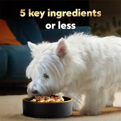 Show full view: Cesar Simply Crafted Variety Pack Chicken, Carrots, Potatoes & Peas & Chicken, Sweet Potato, Apple, Barley & Spinach Limited-Ingredient Wet Dog Food Topper, 1.3-oz, pack of 8 slide 5 of 10