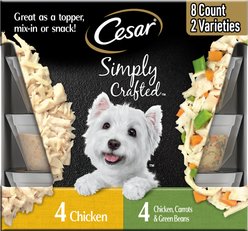 Cesar Simply Crafted Variety Pack Chicken & Chicken, Carrots & Green Beans Limited-Ingredient Adult Wet Dog Food Topper, 1.3-oz, pack of 8