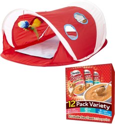 Hartz Delectables Bisque Variety Pack Lickable Cat Treats, case of 12 + Hartz Just for Cats Peek & Play Pop-Up Tent Cat Toy