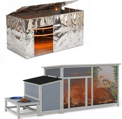 Coziwow Outdoor Insulated Wooden Dog House, Medium, Grey with Colorful Pattern