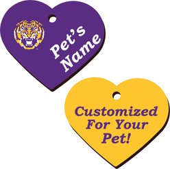 ShopInstaPets 2 Sided Heart Personalized Dog & Cat ID Tag, LSU Tigers Heart