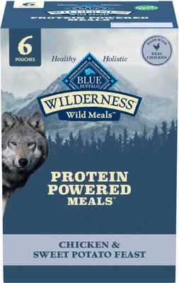 Blue Buffalo Wilderness Protein Powered Meals Chicken & Sweet Potato High-Protein Grain-Free Wet Dog Food, 9-oz pouch, case of 6
