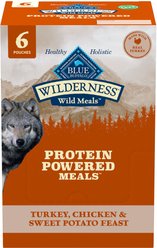 Blue Buffalo Wilderness Protein Powered Meals Turkey, Chicken & Sweet Potato High-Protein Wet Dog Food, 9-oz pouch, case of 6