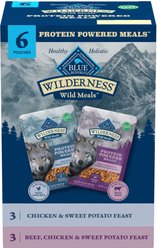 Blue Buffalo Wilderness Protein Powered Meals Chicken & Beef High-Protein Grain-Free Wet Dog Food, 9-oz pouches, case of 6