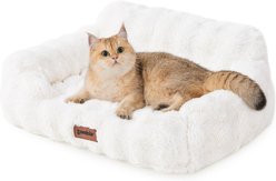 ZOMISIA Non-Slip Bottom Fluffy Faux Fur Orthopedic Sofa Dog & Cat Bed with Removable Washable Cover, Ivory White, Small: 24 x 18 x 10-in