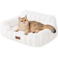 ZOMISIA Non-Slip Bottom Fluffy Faux Fur Orthopedic Sofa Dog & Cat Bed with Removable Washable Cover, Small: 24 x 18 x 10-in, Ivory White