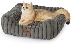 ZOMISIA Rectangle Orthopedic Bolster Dog & Cat Bed with Fluffy Removable Washable Cover, Grey, Small: 20 x 19 x 7-in
