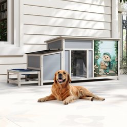 Coziwow Outdoor Insulated Wooden Dog House, Medium, Grey with Colorful Pattern slide 2 of 9