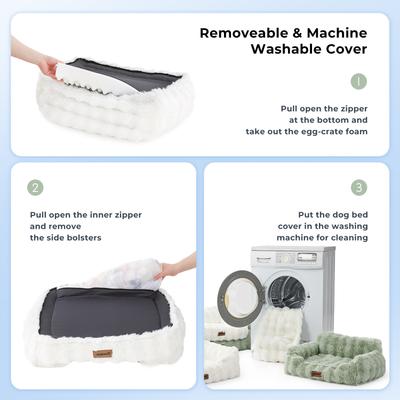 Show full view: ZOMISIA Non-Slip Bottom Fluffy Faux Fur Orthopedic Sofa Dog & Cat Bed with Removable Washable Cover, Ivory White, Small: 24 x 18 x 10-in slide 7 of 8
