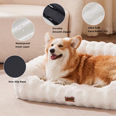 Show full view: ZOMISIA Non-Slip Bottom Fluffy Faux Fur Orthopedic Sofa Dog & Cat Bed with Removable Washable Cover, Ivory White, Small: 24 x 18 x 10-in slide 4 of 8