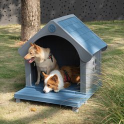 Coziwow Plastic Waterproof Outdoor Dog House with Porch & Elevated Floor, Medium, Blue/Grey