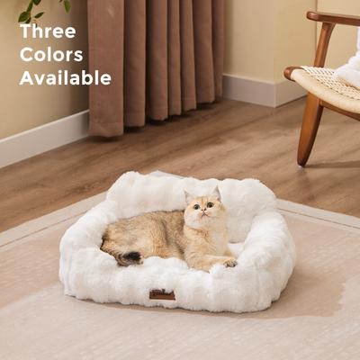 Show full view: ZOMISIA Non-Slip Bottom Fluffy Faux Fur Orthopedic Sofa Dog & Cat Bed with Removable Washable Cover, Ivory White, Small: 24 x 18 x 10-in slide 6 of 8