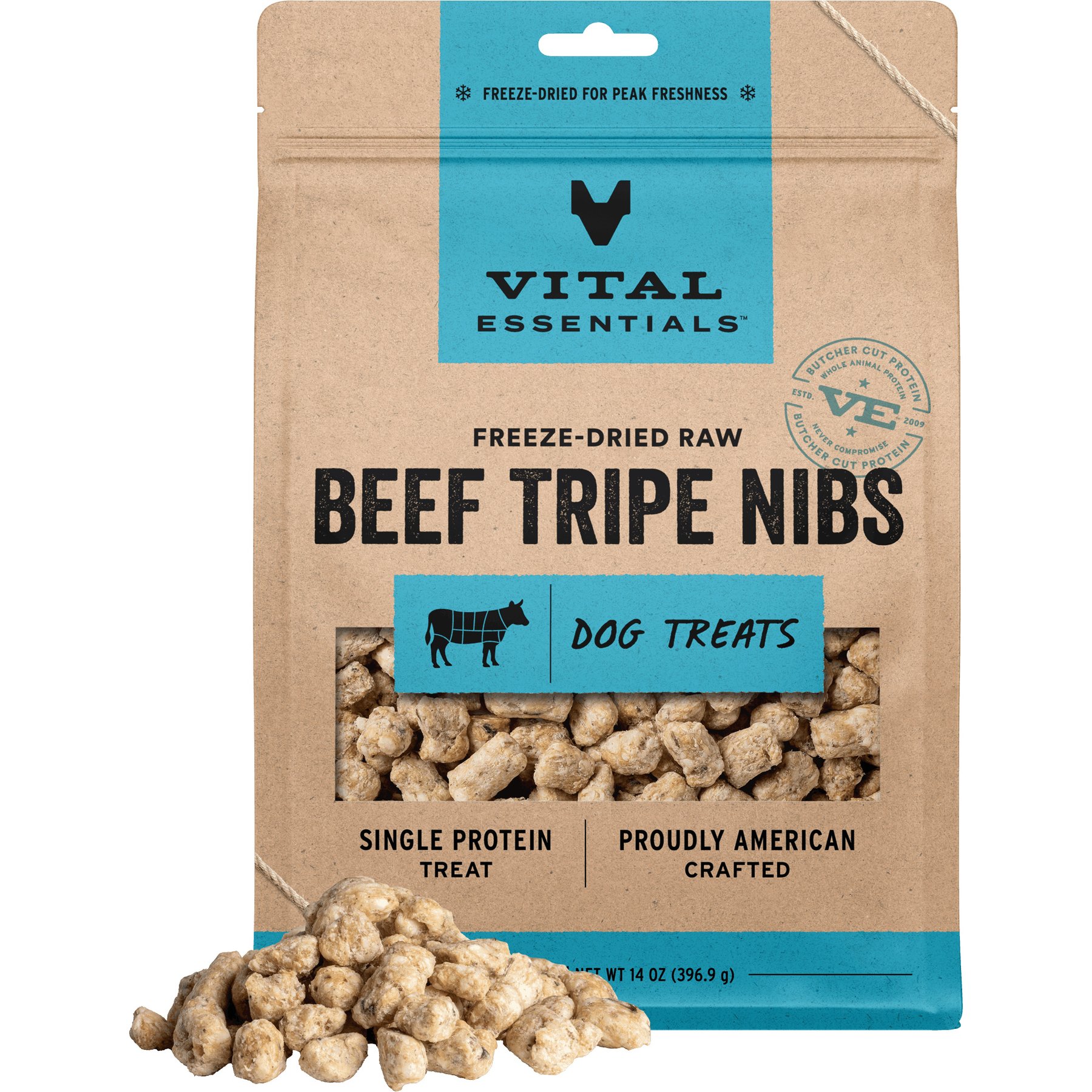 Vital Essentials Beef Tripe Nibs Freeze-Dried Dog Treats, 14-oz bag