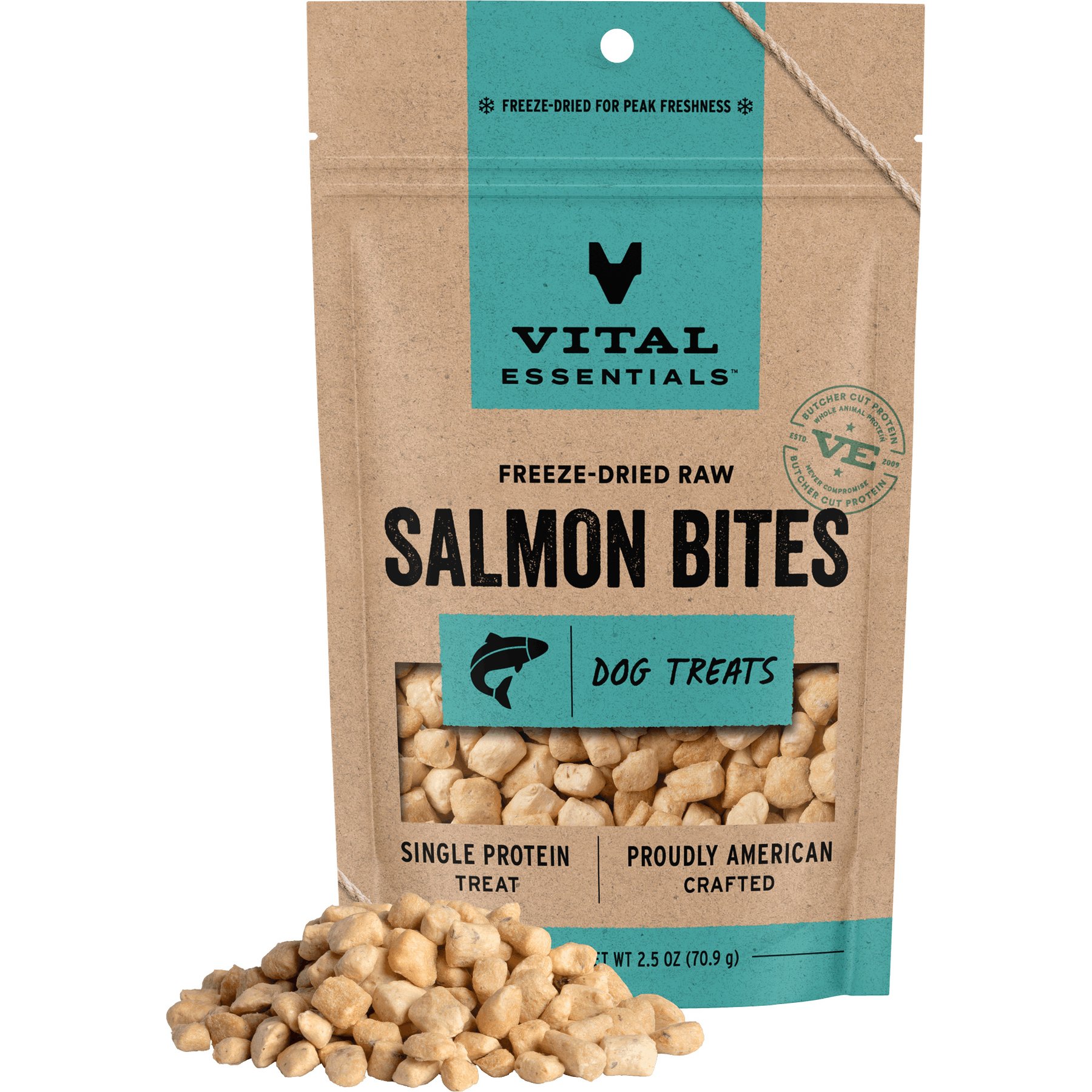 Vital Essentials Salmon Bites Freeze-Dried Dog Treats, 2.5-oz bag