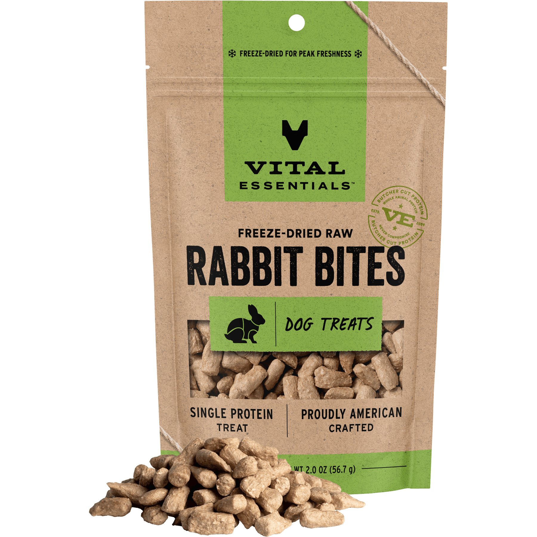 Vital Essentials Rabbit Bites Freeze-Dried Dog Treats, 2-oz bag