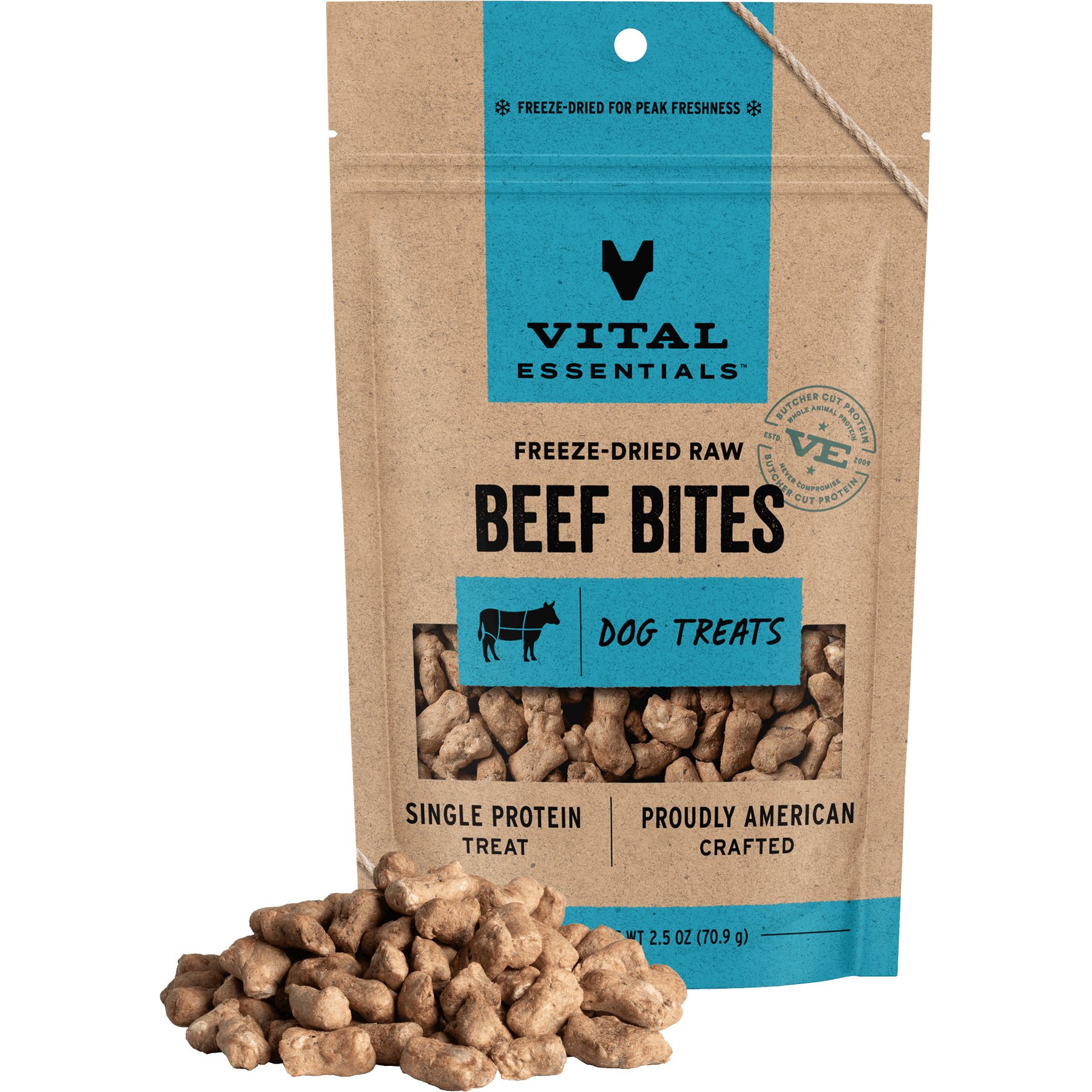 Vital Essentials Beef Bites Freeze-Dried Dog Treats, 2.5-oz bag