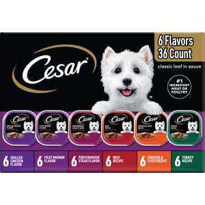 Cesar Classic Loaf in Sauce Variety Pack Grain-Free Small Breed Adult Wet Dog Food Trays, 3.5-oz, case of 36