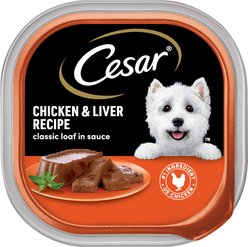 Cesar Classic Loaf in Sauce Chicken & Liver Recipe Grain-Free Small Breed Adult Wet Dog Food Trays, 3.5-oz, case of 24
