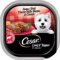 Cesar Loaf & Topper in Sauce Angus Beef Flavor with Bacon & Cheese Grain-Free Small Breed Adult Wet Dog Food Trays, 3.5-oz, case of 24
