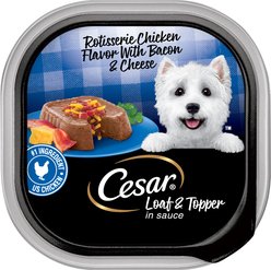 Cesar Loaf & Topper in Sauce Rotisserie Chicken Flavor with Bacon & Cheese Wet Dog Food Trays, 3.5-oz, case of 24
