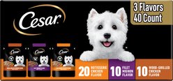 Cesar Variety Pack Filet Mignon, Rotisserie Chicken, & Wood-Grilled Chicken Flavor Filets in Gravy Wet Dog Food, 1.76-oz pouch, case of 40