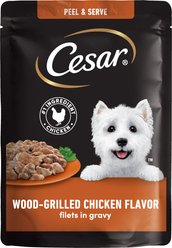 Cesar Wood-Grilled Chicken Flavor Filets in Gravy Wet Dog Food, 1.76-oz pouch, case of 20 slide 1 of 9
