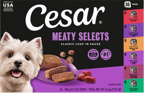 Show full view: Cesar Classic Loaf in Sauce Variety Pack Grain-Free Small Breed Adult Wet Dog Food Trays, 3.5-oz, case of 36 slide 3 of 10