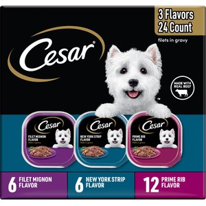 Cesar Filets in Gravy Beef Flavors Variety Pack Small Breed Adult Wet Dog Food, 3.5-oz tray, case of 24