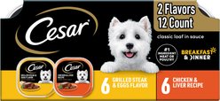 Cesar Classic Loaf in Sauce Breakfast & Dinner Mealtime Variety Pack Grain-Free Small Breed Adult Wet Dog Food Trays, 3.5-oz, case of 12