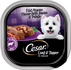 Cesar Loaf & Topper in Sauce Filet Mignon Flavor with Bacon & Potato Grain-Free Small Breed Adult Wet Dog Food Trays, 3.5-oz, case of 24