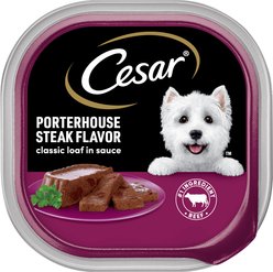 Cesar Classic Loaf in Sauce Porterhouse Steak Flavor Grain-Free Small Breed Adult Wet Dog Food Trays, 3.5-oz, case of 24