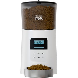 Penthouse Paws Smart Automatic with LCD Panel Dog & Cat Feeder, 6-lit, White/Stainless Steel
