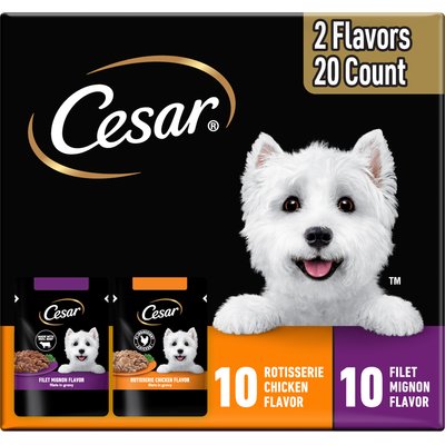 Cesar Cesar Variety Pack Filet Mignon & Rotisserie Chicken Flavor Filets in Gravy Wet Dog Food, 1.76-oz pouch, case of 20