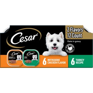 Cesar Poultry Lovers Turkey & Chicken Filets in Gravy Variety Pack Small Breed Adult Wet Dog Food Trays, 3.5-oz, case of 12