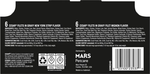 Show full view: Cesar Filets in Gravy Beef Variety Pack Small Breed Adult Wet Dog Food Trays, 3.5-oz, case of 12 slide 3 of 11