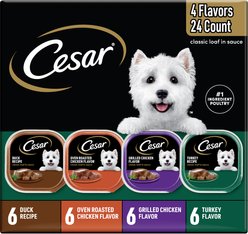 Cesar Poultry Variety Pack with Real Chicken, Turkey & Duck Grain-Free Small Breed Adult Wet Dog Food Trays, 3.5-oz, case of 24