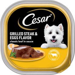 Cesar Classic Loaf in Sauce Grilled Steak & Eggs Flavor Small Breed Adult Wet Dog Food Trays, 3.5-oz, case of 24