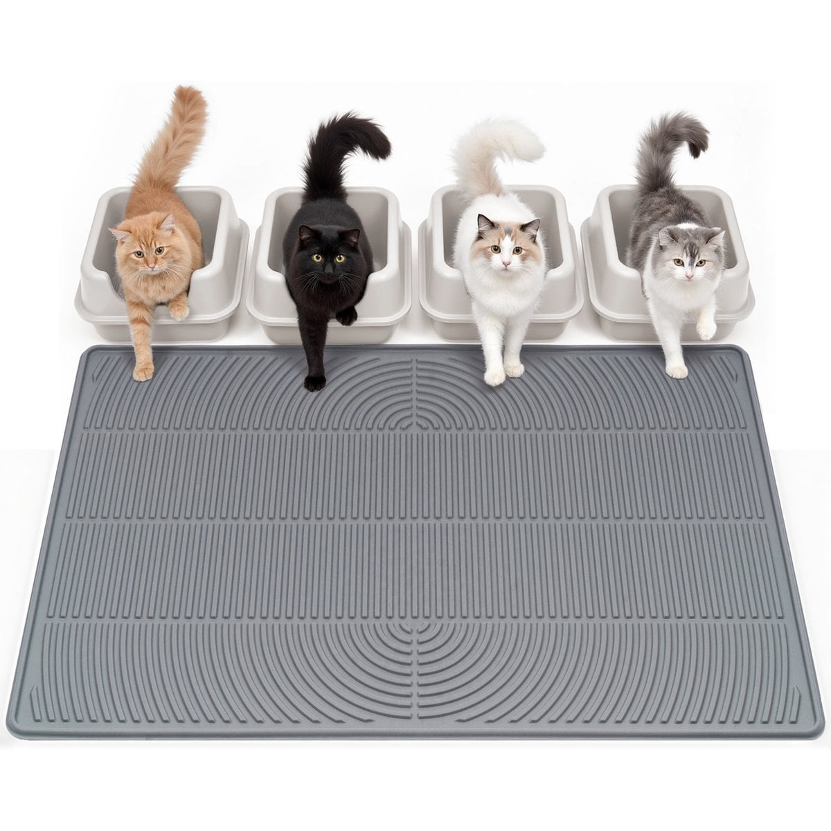 Mora Pets Hassle-Free Silicone Multi Cat Litter Mat, Grey, 47 x 35-in
