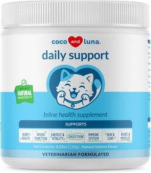 Coco and Luna Daily Support with Taurine & Spirulina 10-in-1 Powder Multivitamin for Cats, 120-gr jar