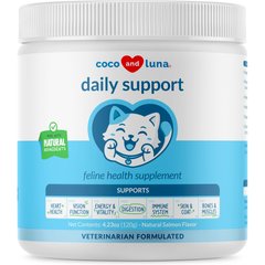 Coco and Luna Daily Support with Taurine & Spirulina 10-in-1 Powder Multivitamin for Cats, 120-gr jar
