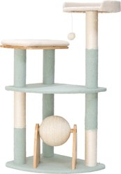 Kitty City Triple Perch Wooden 38.8-in Sherpa Cat Tower with Scratching Posts, Hanging Toys & Sherpa Bed, Mint