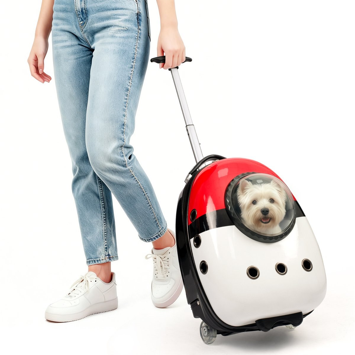 Niubya Animal Pattern Airline Approved Dog & Cat Carrier with Wheels, Red