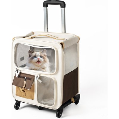 Niubya Niubya Airline Approved Square Backpack Dog & Cat Carrier with Wheels, Brown